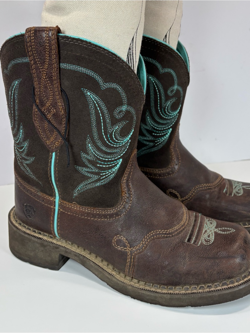 Ariat Fatbaby Heritage Women 8.5 B Brown Blue Stitch Western Boho Boots Rodeo